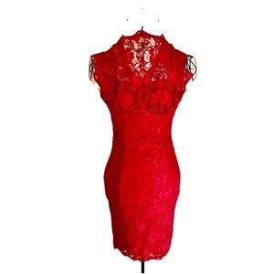 Charlotte Russe Red Lace Sleeveless Bodycon Dress Size XS/S